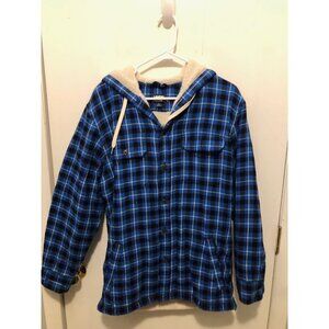 Lands End Mens Small Sherpa Lined Plaid Flannel Button Front Shirt & Hoodie